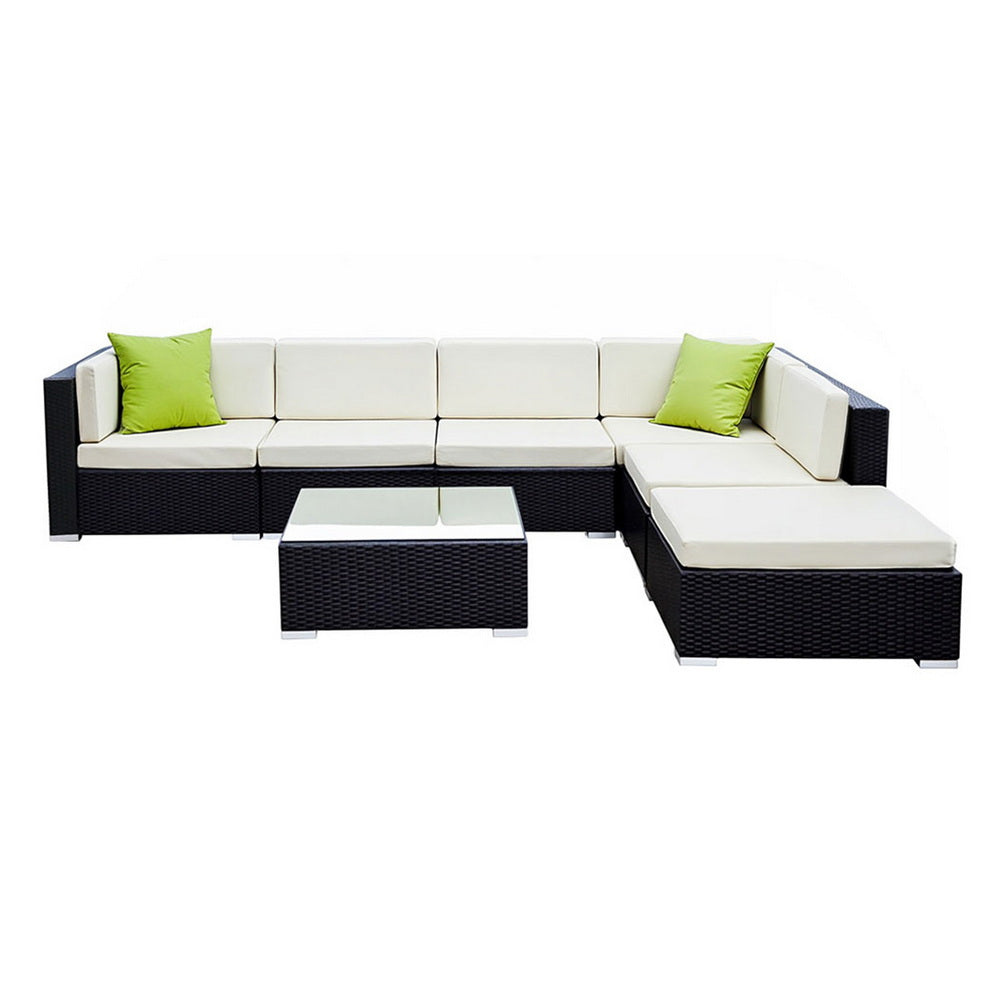 7PC Rattan Outdoor Sofa Set with Storage Cover - Black - Homecoze