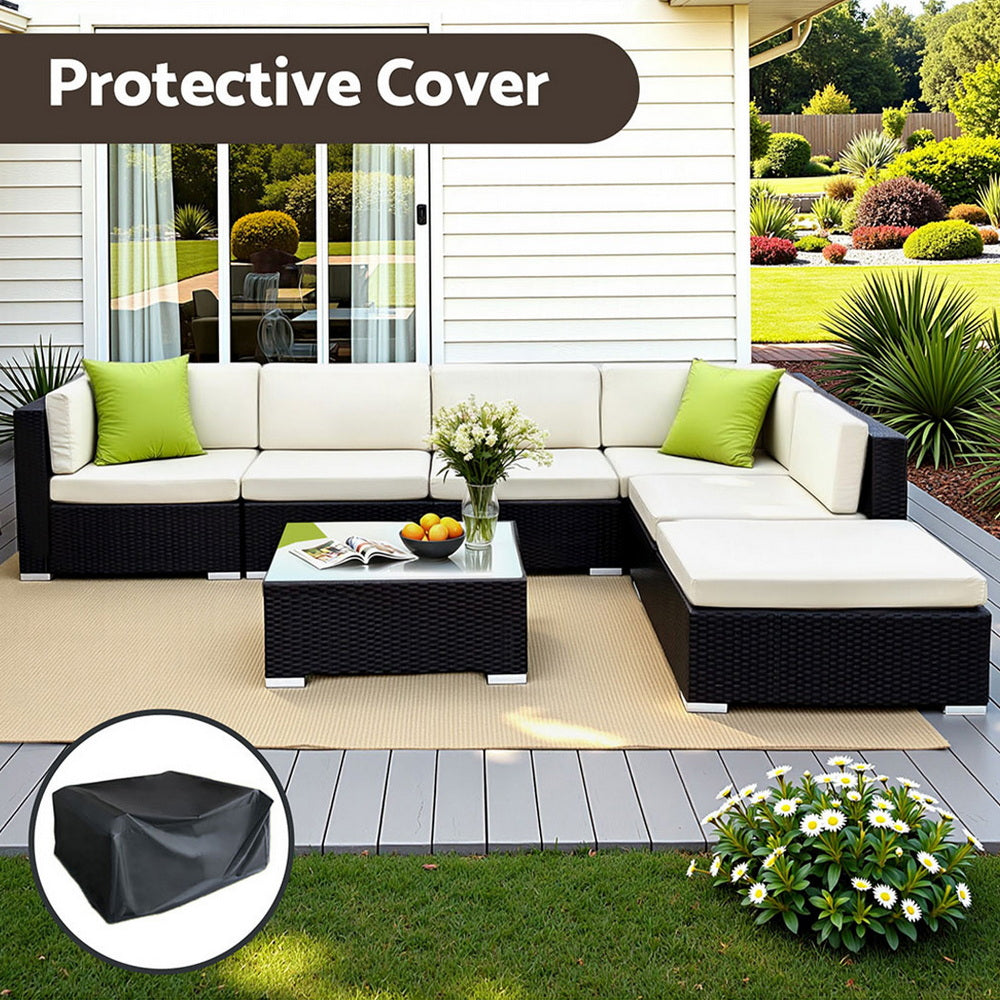 7PC Rattan Outdoor Sofa Set with Storage Cover - Black