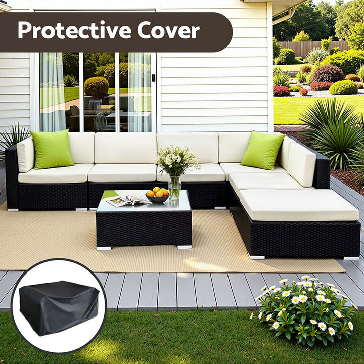 7PC Rattan Outdoor Sofa Set with Storage Cover - Black
