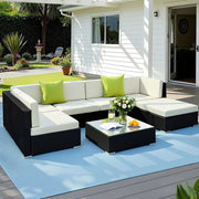 7PC Rattan Outdoor Sofa Set with Storage Cover - Black - Homecoze