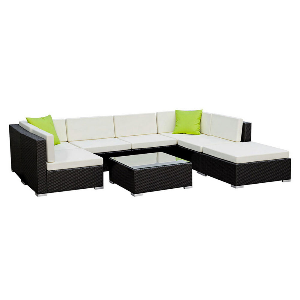 8PC Rattan Outdoor Sofa Set with Storage Cover - Black