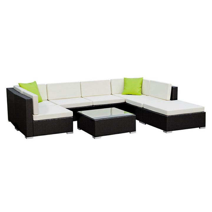 8PC Rattan Outdoor Sofa Set with Storage Cover - Black