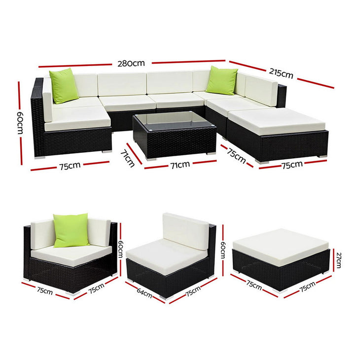 8PC Rattan Outdoor Sofa Set with Storage Cover - Black