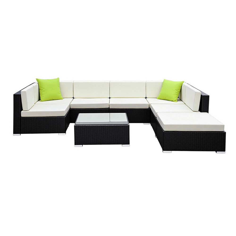 8PC Rattan Outdoor Sofa Set with Storage Cover - Black
