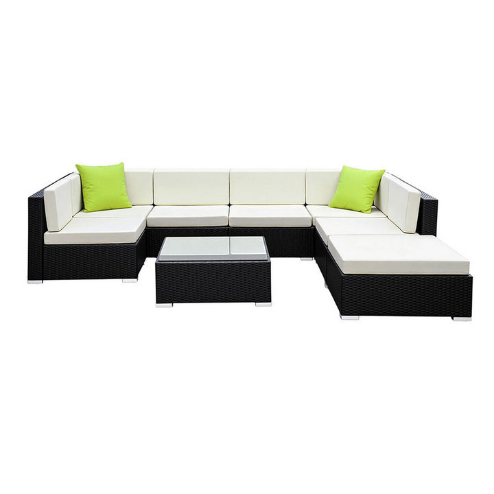 8PC Rattan Outdoor Sofa Set with Storage Cover - Black