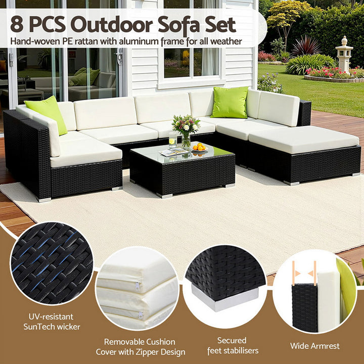 8PC Rattan Outdoor Sofa Set with Storage Cover - Black