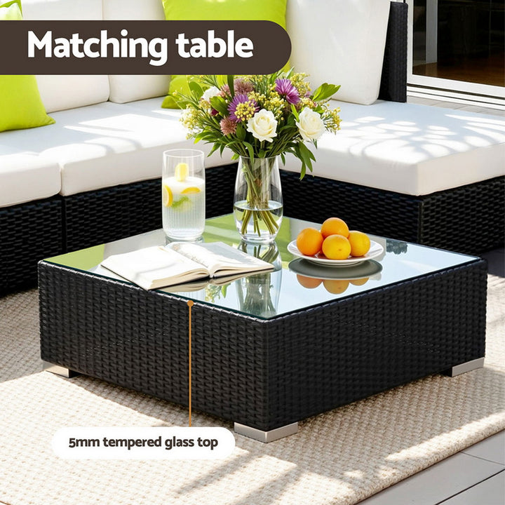8PC Rattan Outdoor Sofa Set with Storage Cover - Black