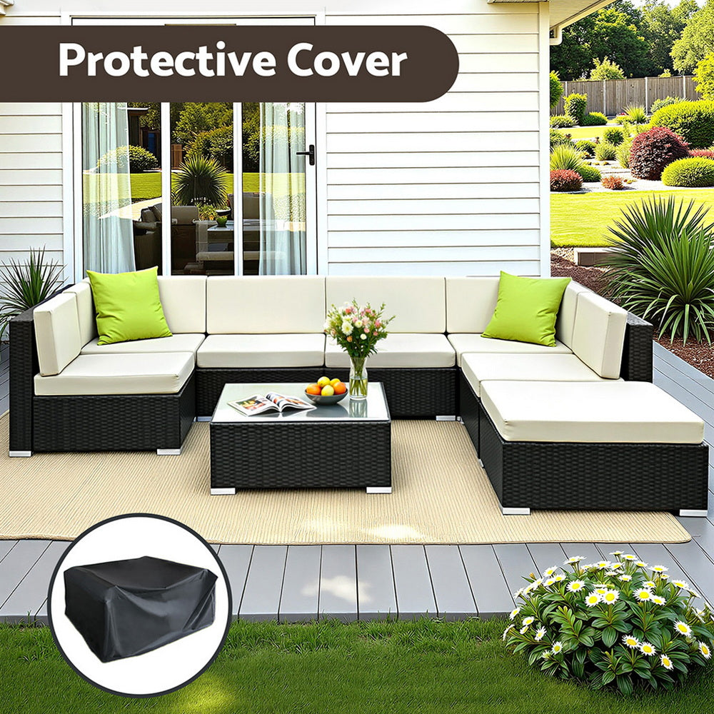8PC Rattan Outdoor Sofa Set with Storage Cover - Black