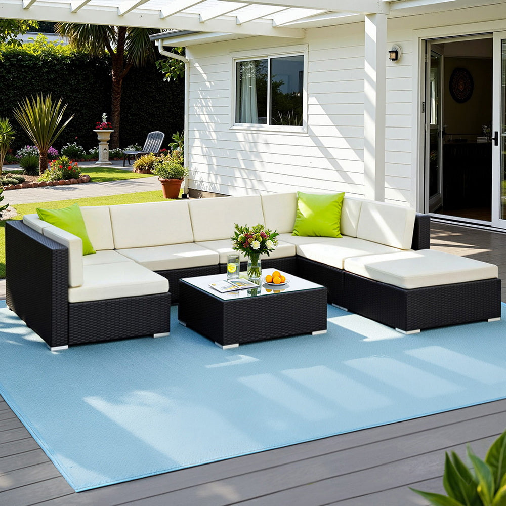 8PC Rattan Outdoor Sofa Set with Storage Cover - Black