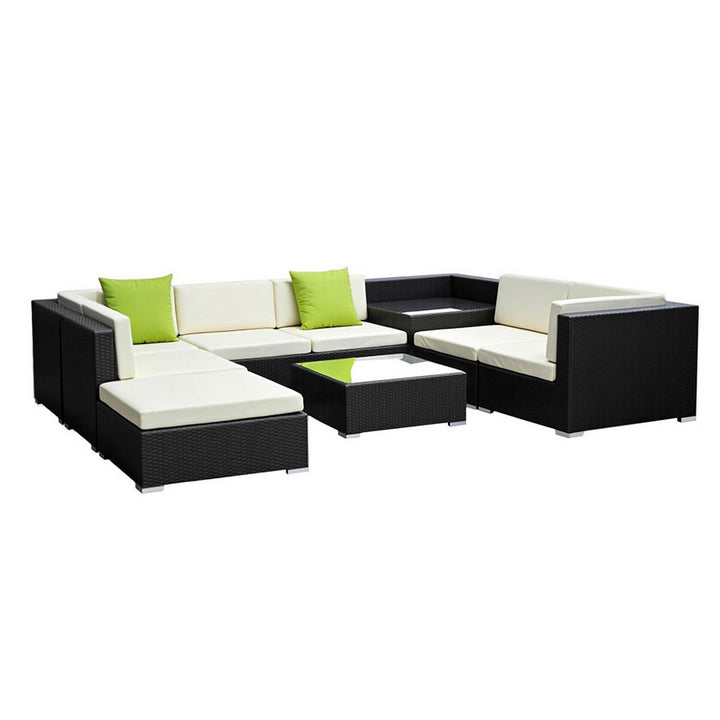 9PC Rattan Outdoor Sofa Set with Storage Cover - Black