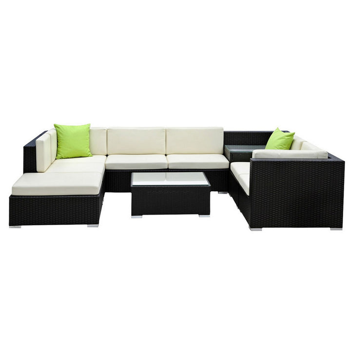 9PC Rattan Outdoor Sofa Set with Storage Cover - Black