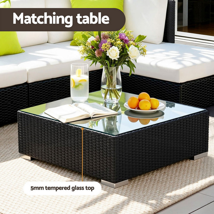 9PC Rattan Outdoor Sofa Set with Storage Cover - Black