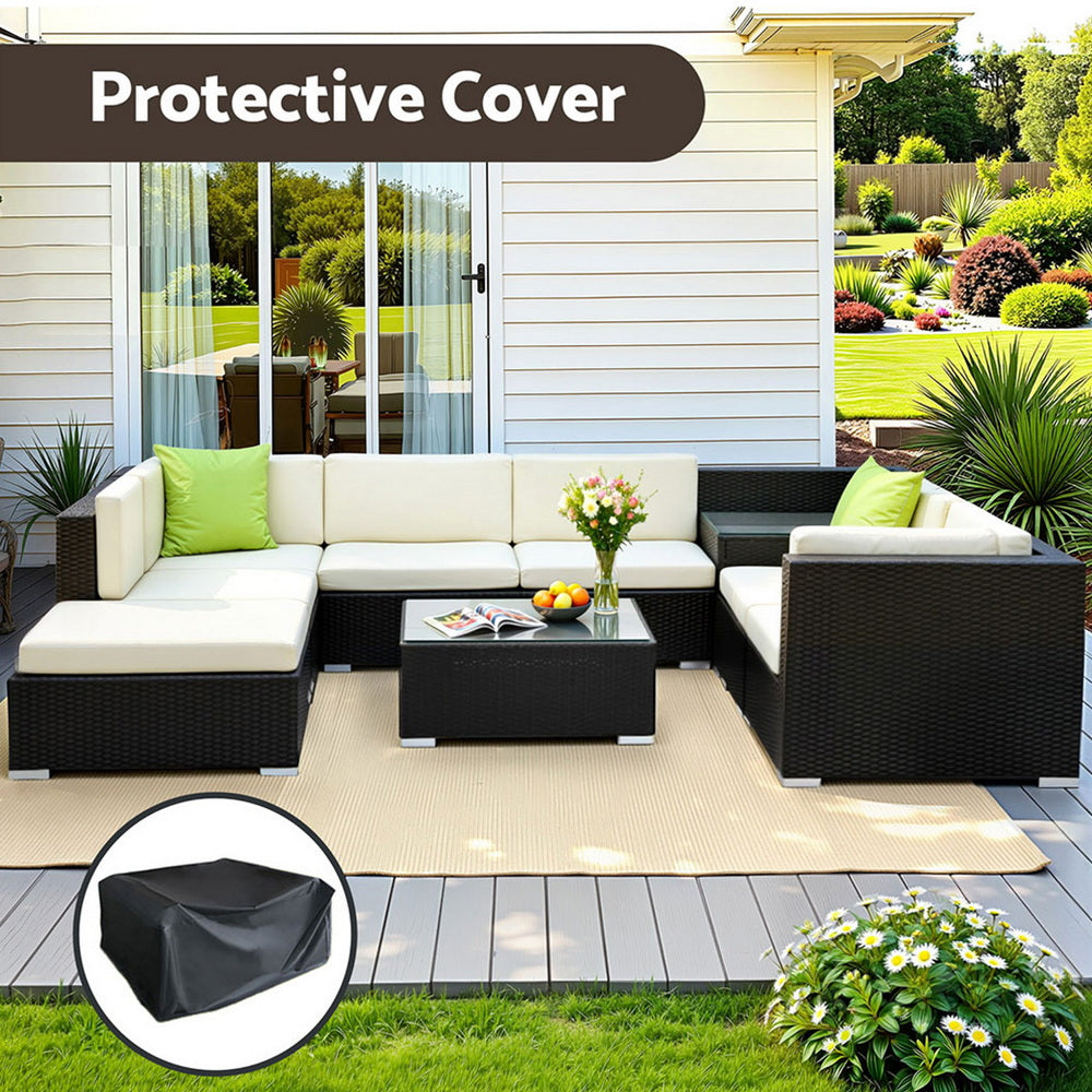 9PC Rattan Outdoor Sofa Set with Storage Cover - Black - Homecoze