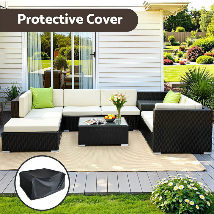9PC Rattan Outdoor Sofa Set with Storage Cover - Black