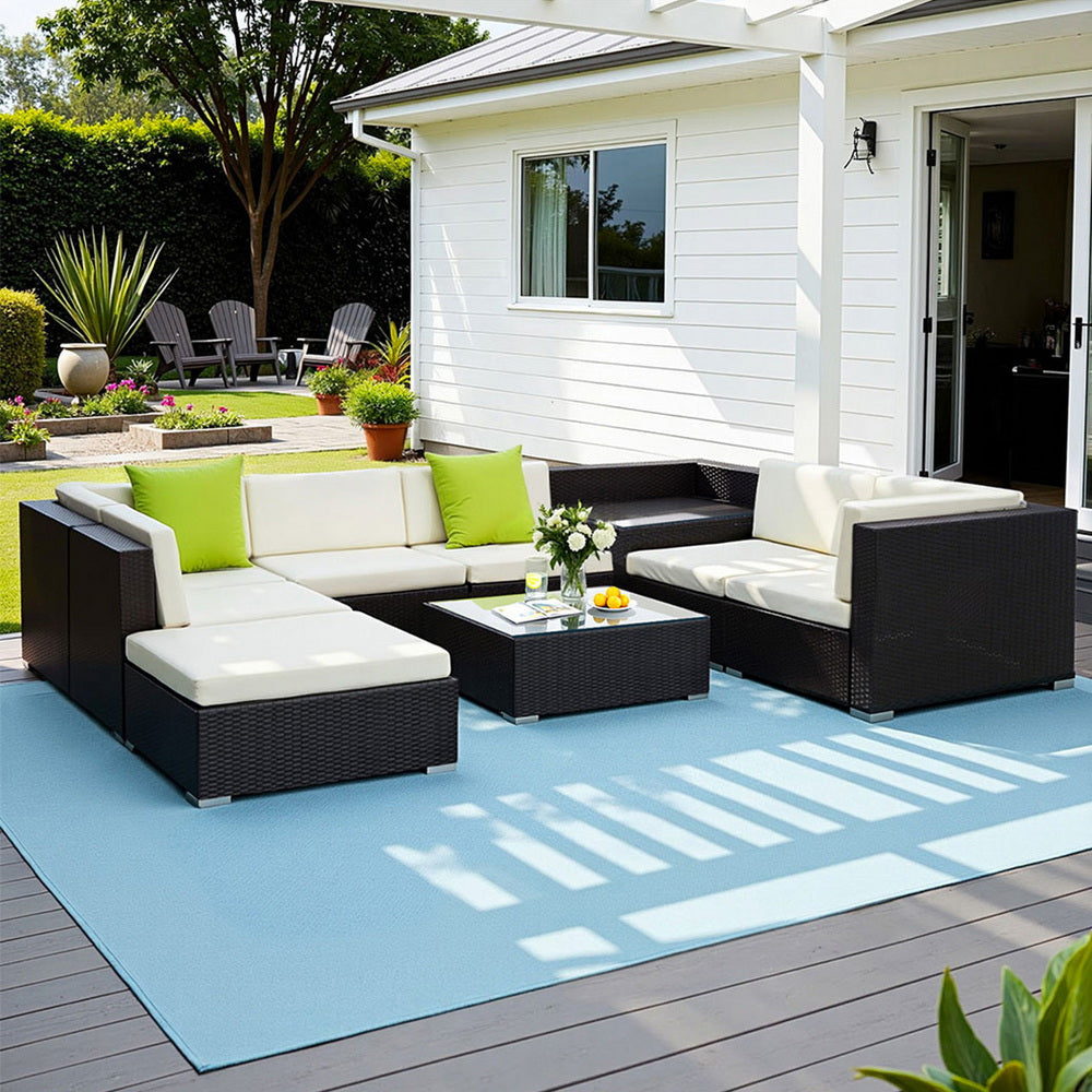 9PC Rattan Outdoor Sofa Set - Black - Homecoze
