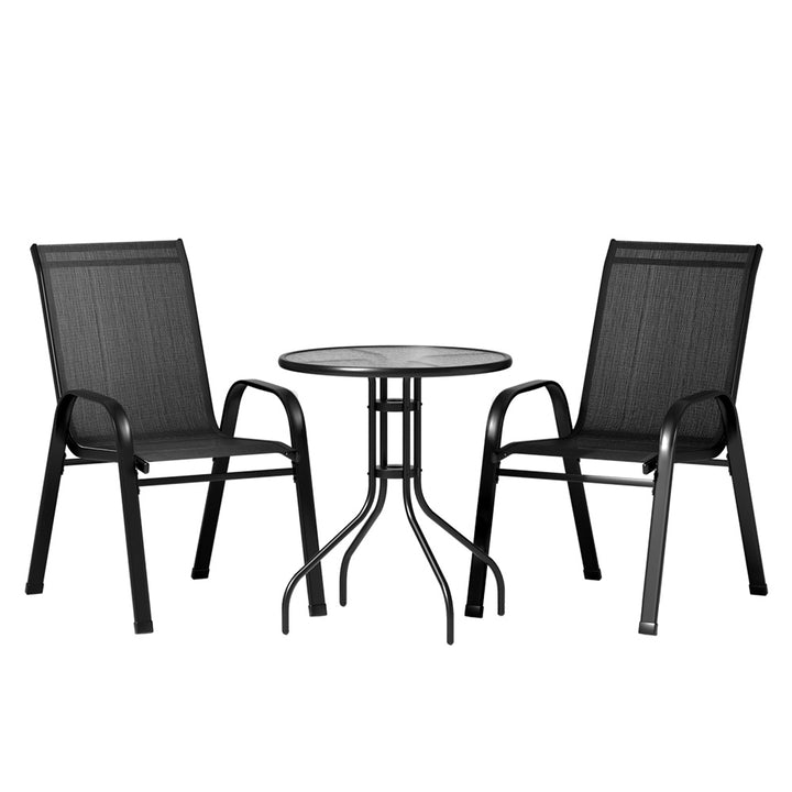 3PC Outdoor Patio Table & Chair Bistro Patio Set - Black