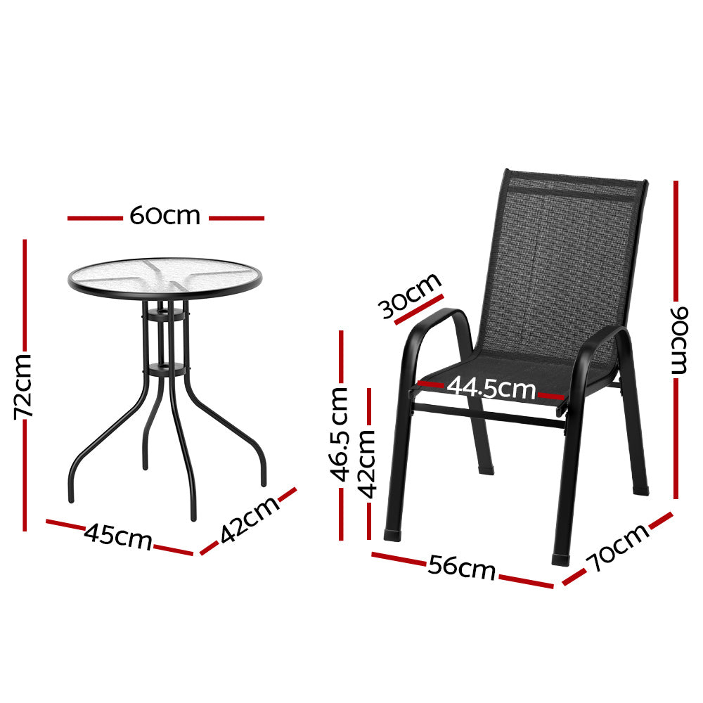 3PC Outdoor Patio Table & Chair Bistro Patio Set - Black