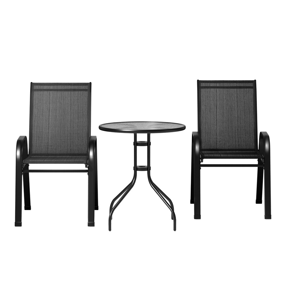 3PC Outdoor Patio Table & Chair Bistro Patio Set - Black