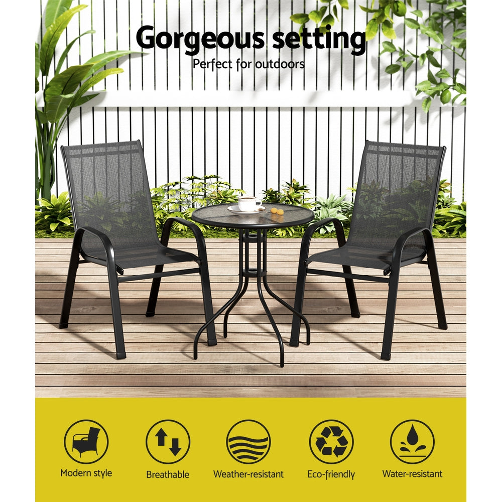 3PC Outdoor Patio Table & Chair Bistro Patio Set - Black