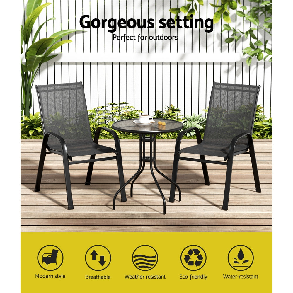 3PC Outdoor Patio Table & Chair Bistro Patio Set - Black - Homecoze