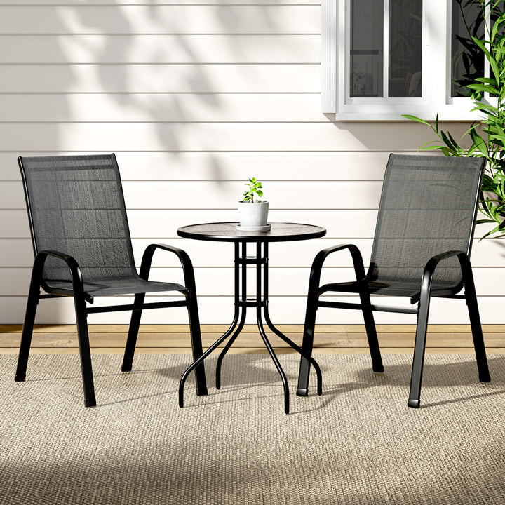 3PC Outdoor Patio Table & Chair Bistro Patio Set - Black