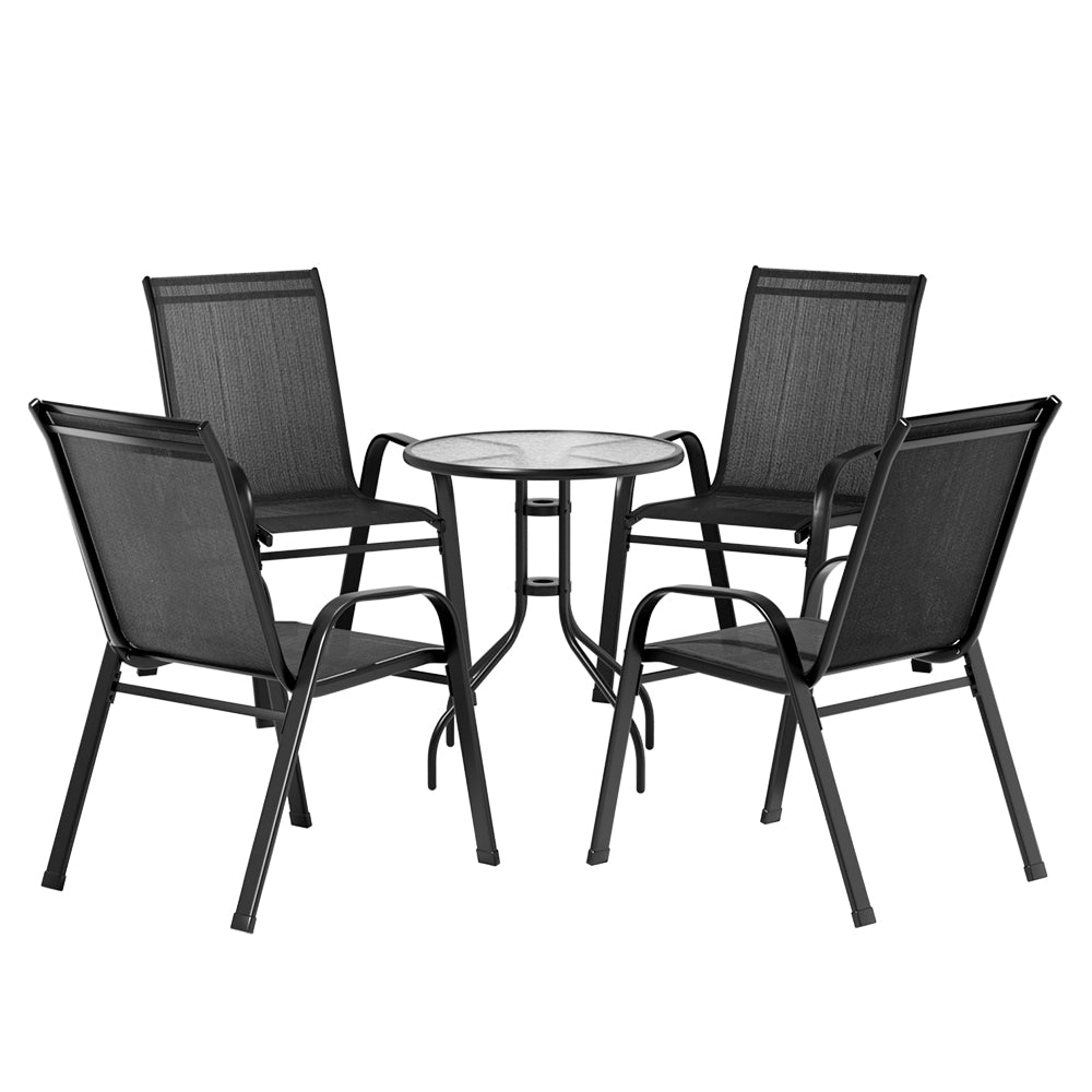 5PC Outdoor Patio Table & Chair Bistro Patio Set - Black