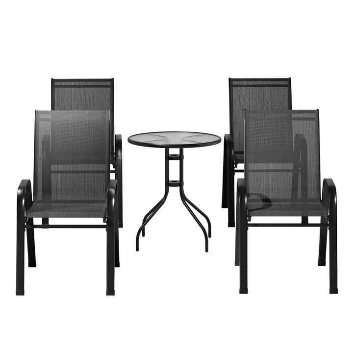 5PC Outdoor Patio Table & Chair Bistro Patio Set - Black