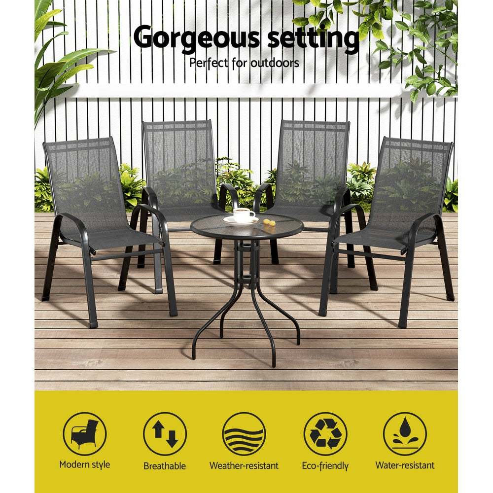 5PC Outdoor Patio Table & Chair Bistro Patio Set - Black