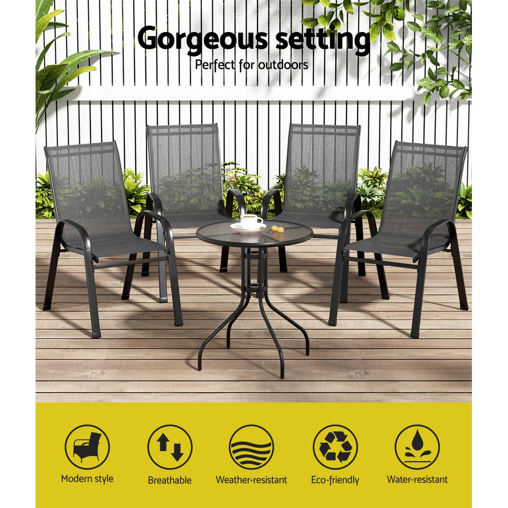 5PC Outdoor Patio Table & Chair Bistro Patio Set - Black - Homecoze