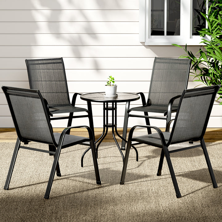 5PC Outdoor Patio Table & Chair Bistro Patio Set - Black