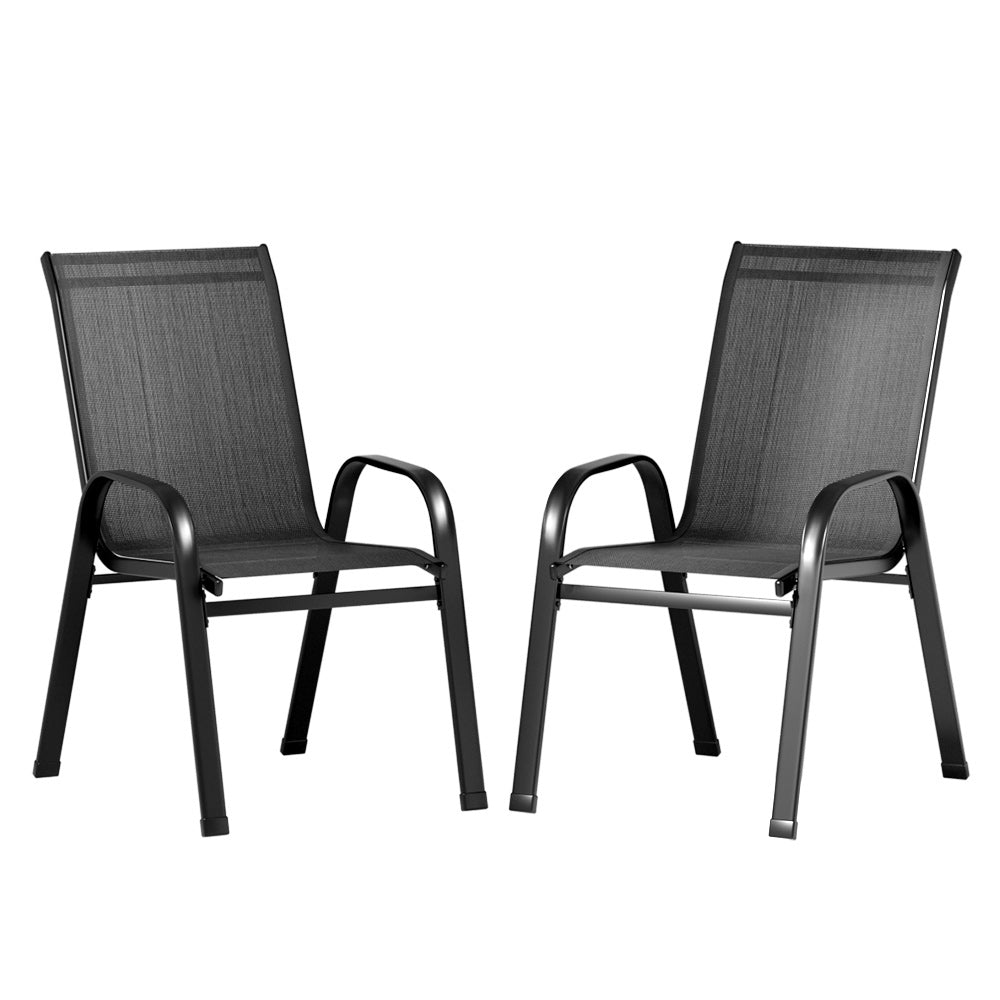 Set of 2 Stackable Outdoor Chairs - Black - Homecoze