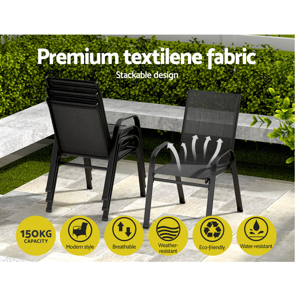 Set of 2 Stackable Outdoor Chairs - Black - Homecoze