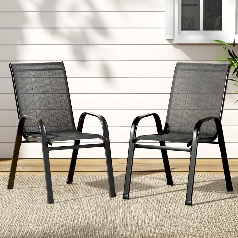 Set of 2 Stackable Outdoor Chairs - Black - Homecoze