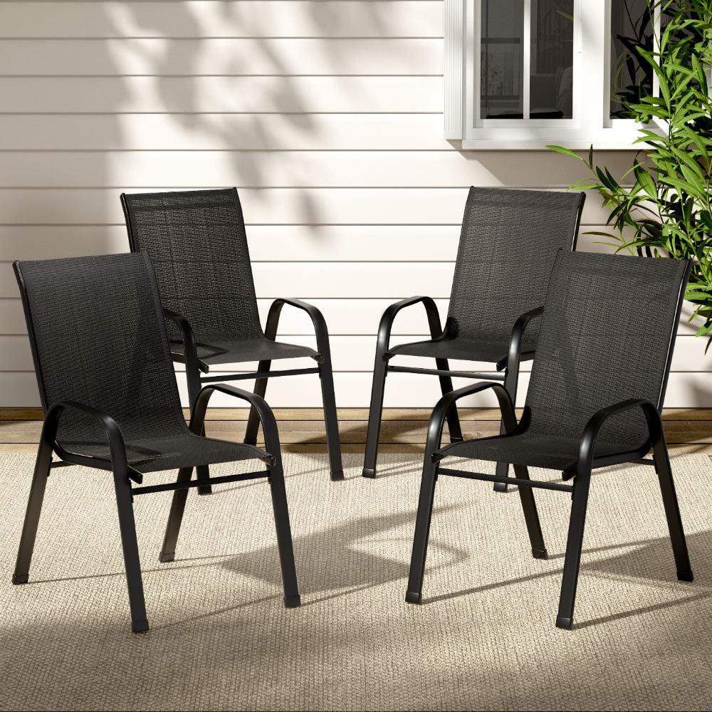 Set of 4 Stackable Outdoor Chairs - Black - Homecoze