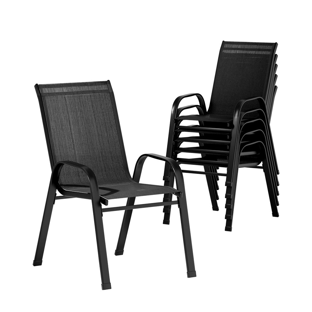 Set of 6 Stackable Outdoor Chairs - Black - Homecoze