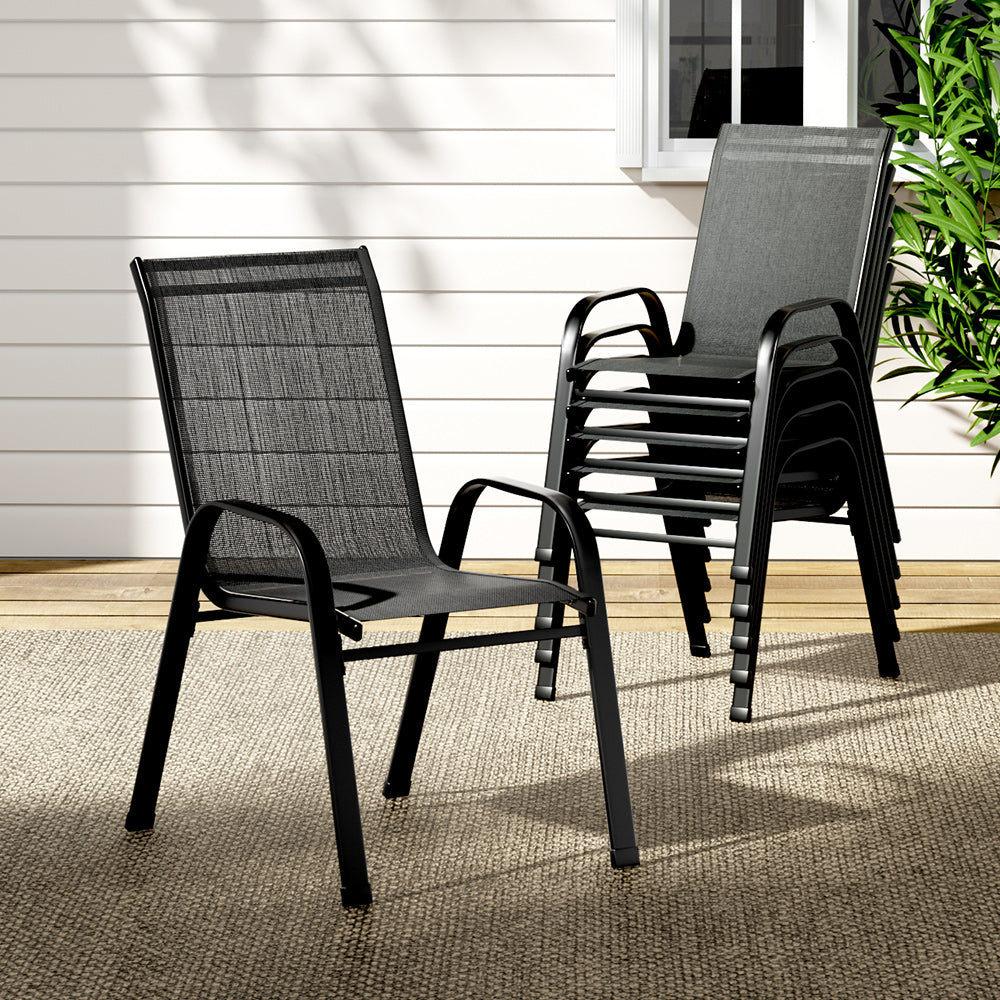 Set of 6 Stackable Outdoor Chairs - Black - Homecoze
