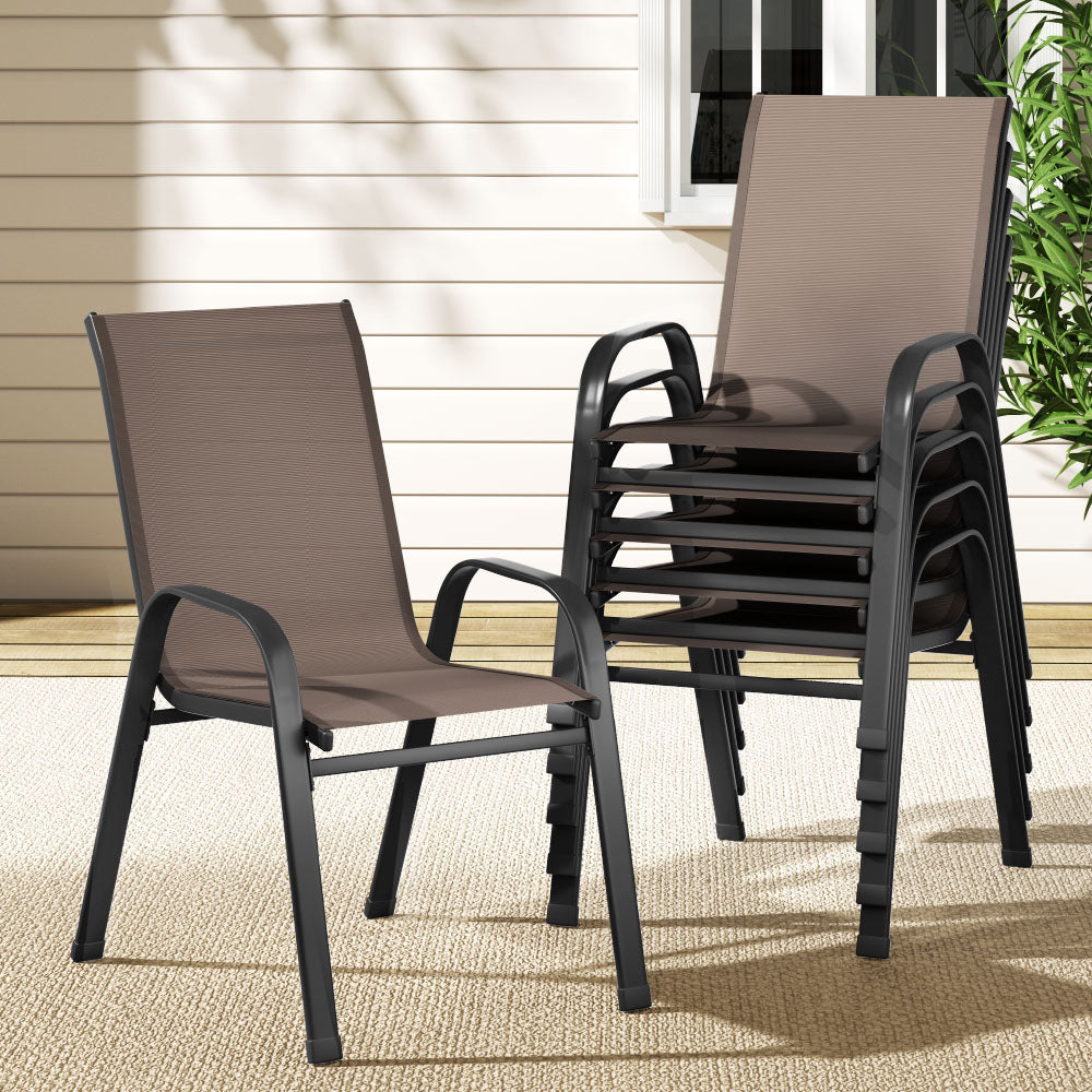 Set of 6 Outdoor Patio Stackable Bistro Chair Set - Brown - Homecoze