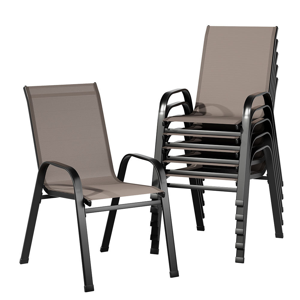 Set of 6 Outdoor Patio Stackable Bistro Chair Set - Brown - Homecoze