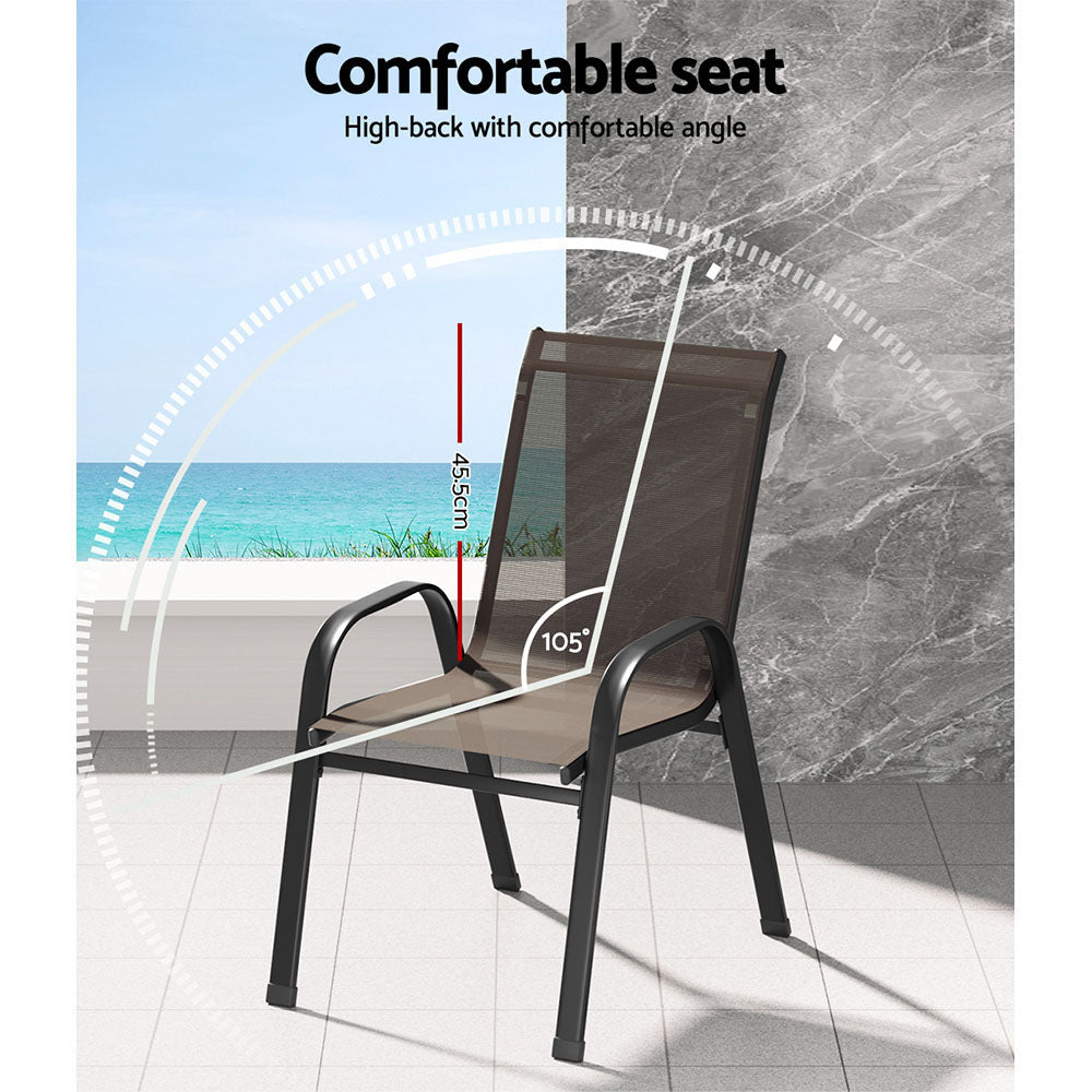 Set of 6 Outdoor Patio Stackable Bistro Chair Set - Brown - Homecoze