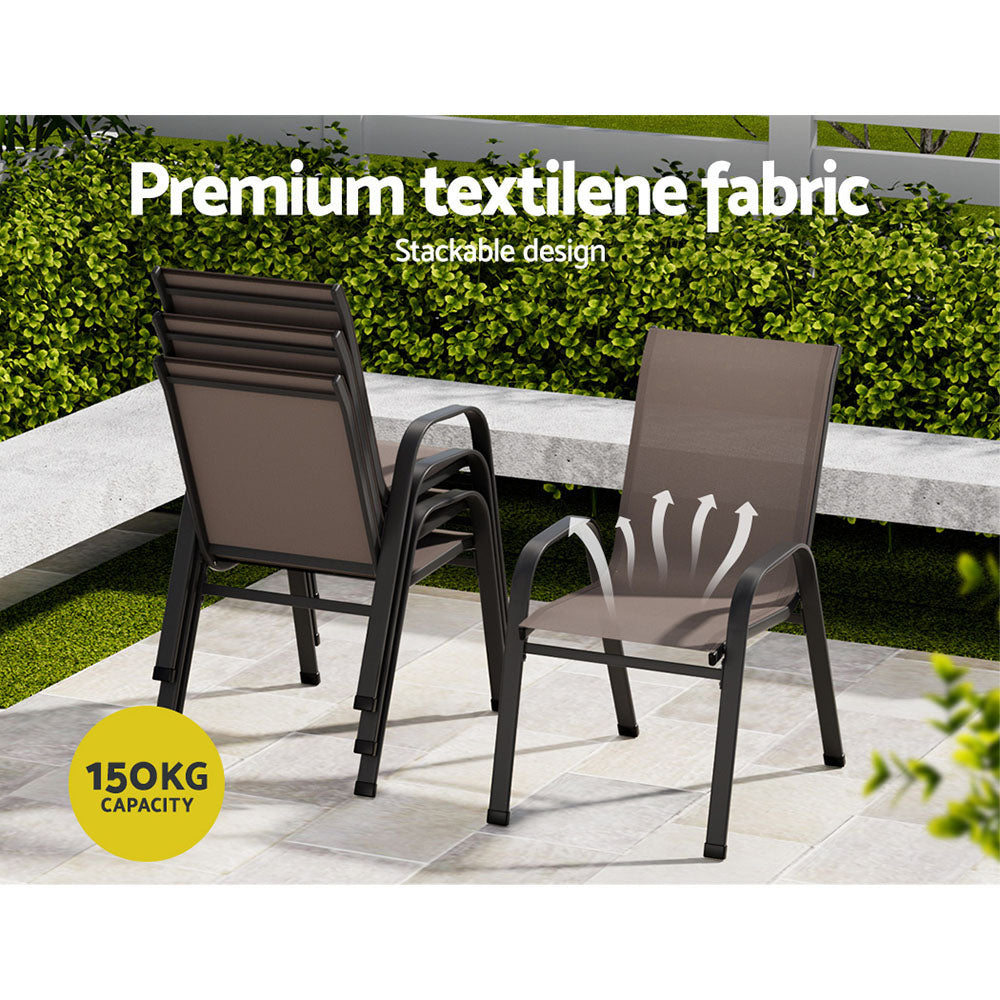 Set of 6 Outdoor Patio Stackable Bistro Chair Set - Brown - Homecoze