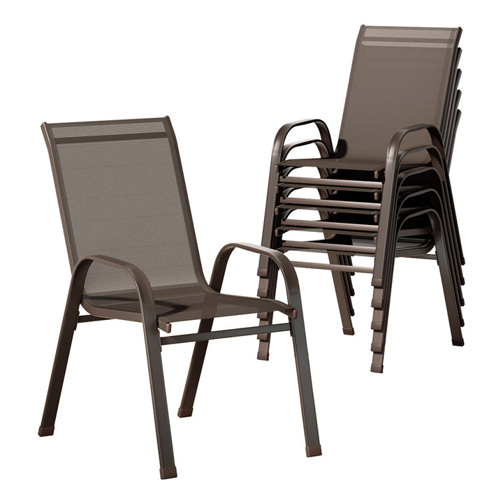 Set of 6 Outdoor Patio Stackable Bistro Chair Set - Brown