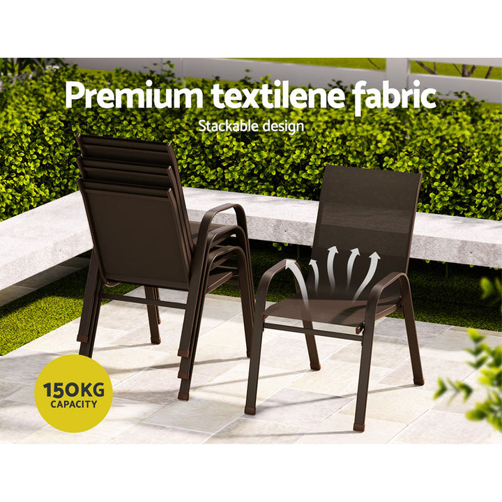 Set of 6 Outdoor Patio Stackable Bistro Chair Set - Brown