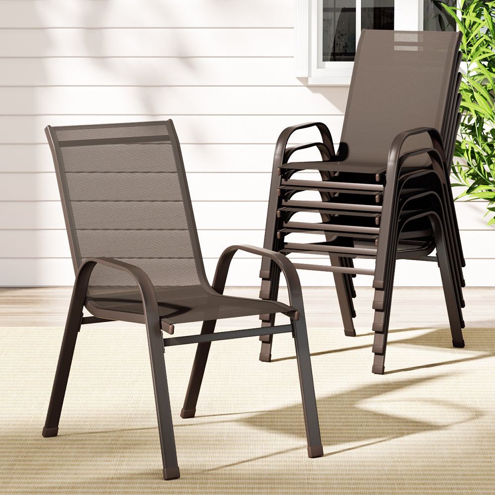 Set of 6 Outdoor Patio Stackable Bistro Chair Set - Brown