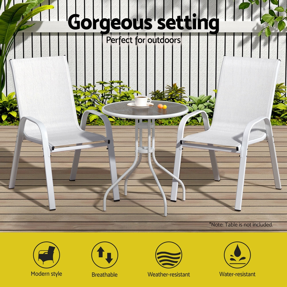 Set of 2 Stackable Outdoor Chairs - White - Homecoze