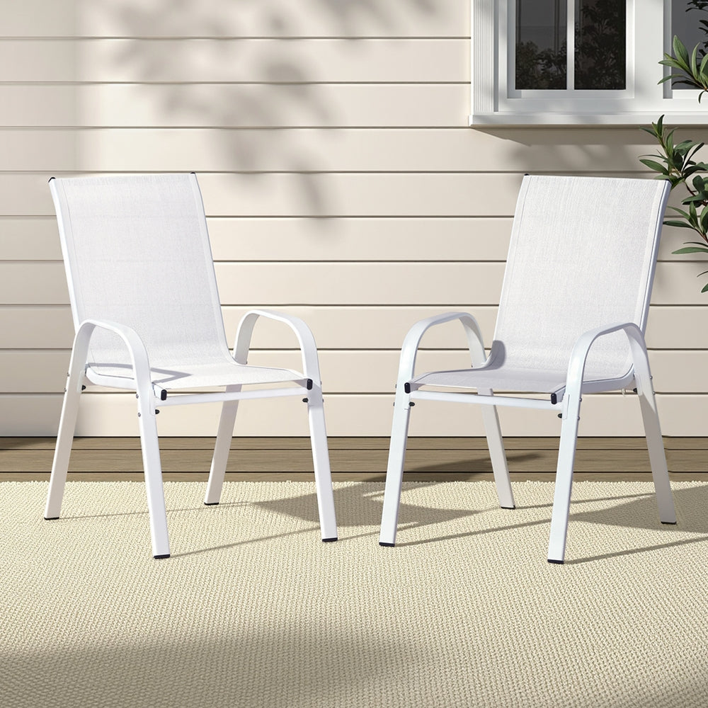 Set of 2 Stackable Outdoor Chairs - White - Homecoze