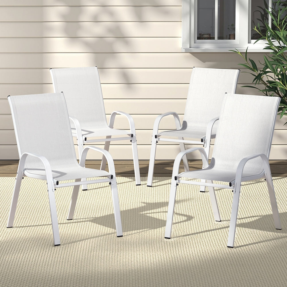 Set of 4 Stackable Outdoor Chairs - White - Homecoze