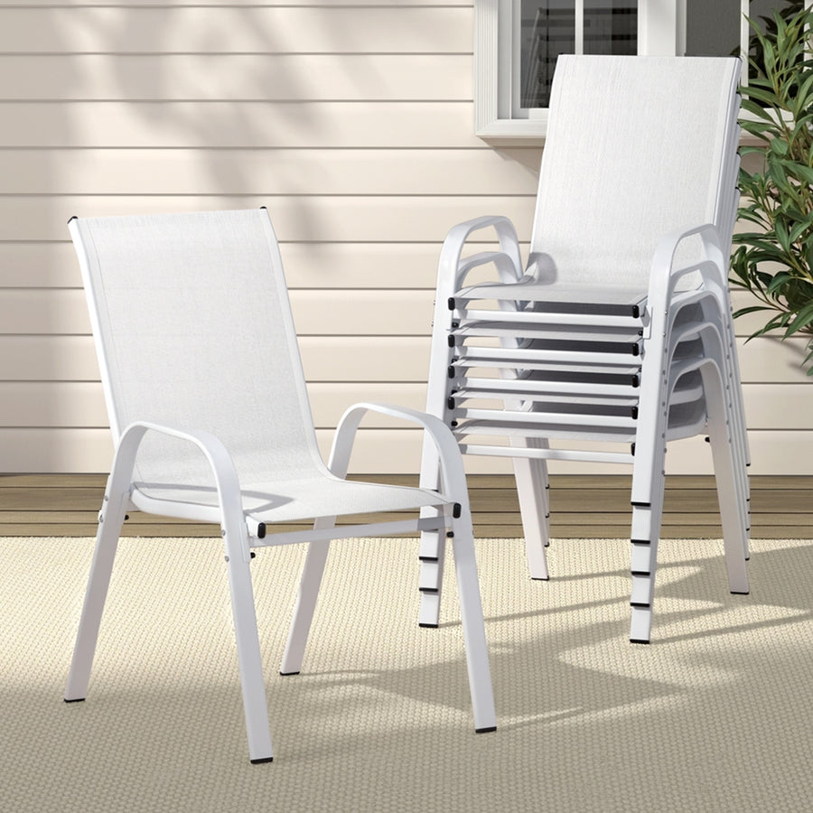 Set of 6 Stackable Outdoor Chairs - White - Homecoze