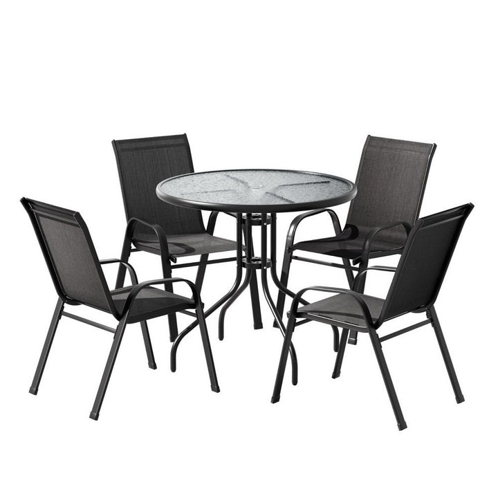 5PC Outdoor Bistro Table & Chair Set - Black - Homecoze