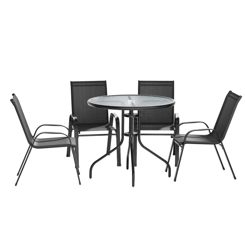 5PC Outdoor Bistro Table & Chair Set - Black - Homecoze