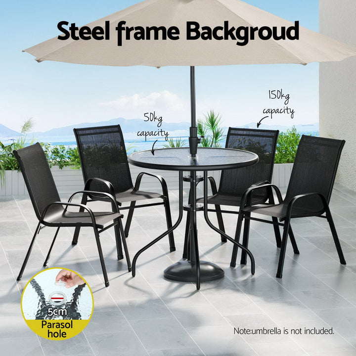 5PC Outdoor Bistro Table & Chair Set - Black - Homecoze